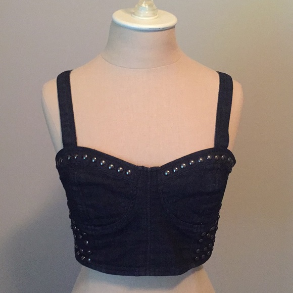 FOREVER 21 Studded Denim Crop Top - Picture 1 of 4